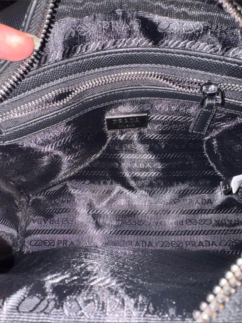 Prada Black Leather Messenger with Black & White Branded Strap